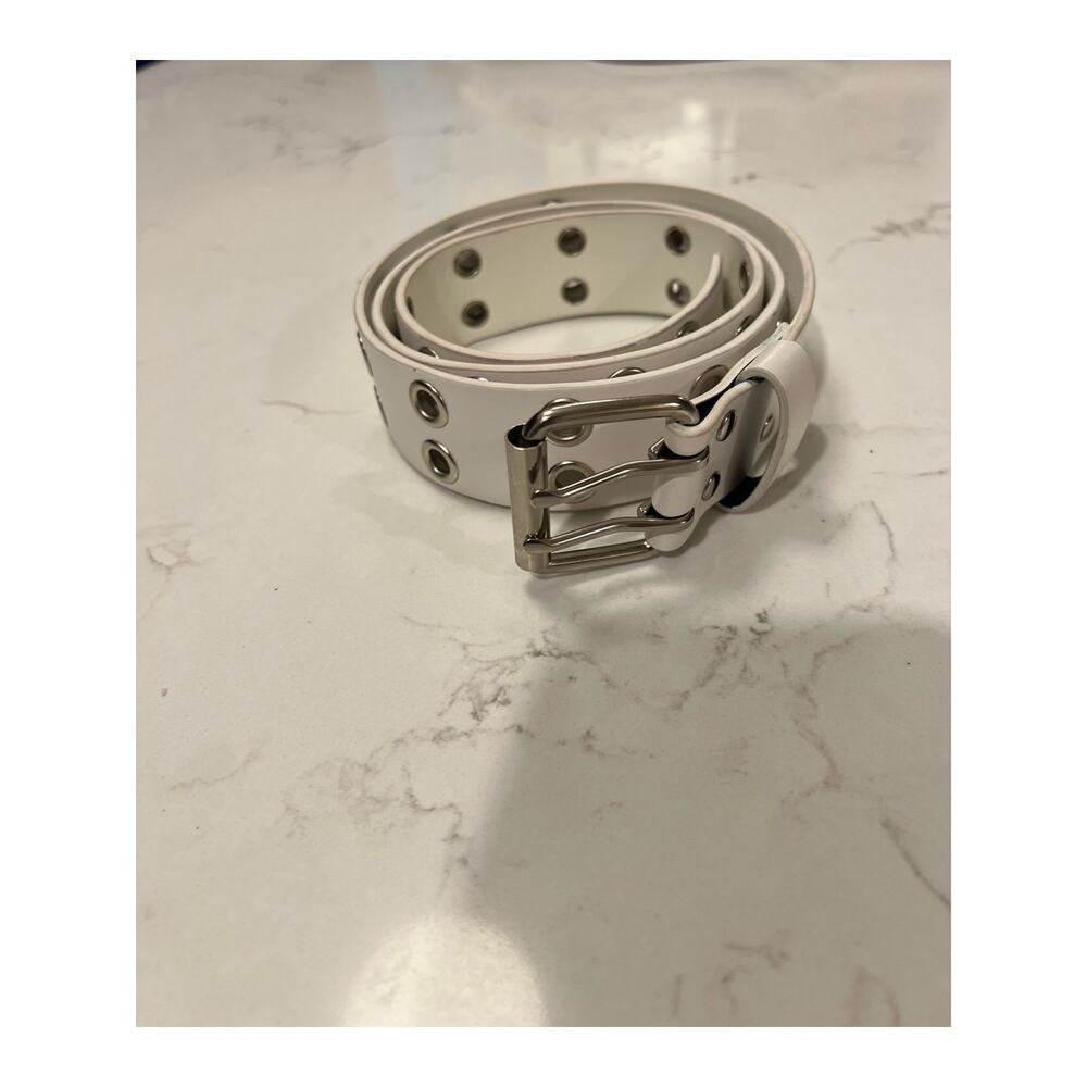Vintage Gothic Y2K Emo Rivet Faux Leather White and silver Belt
